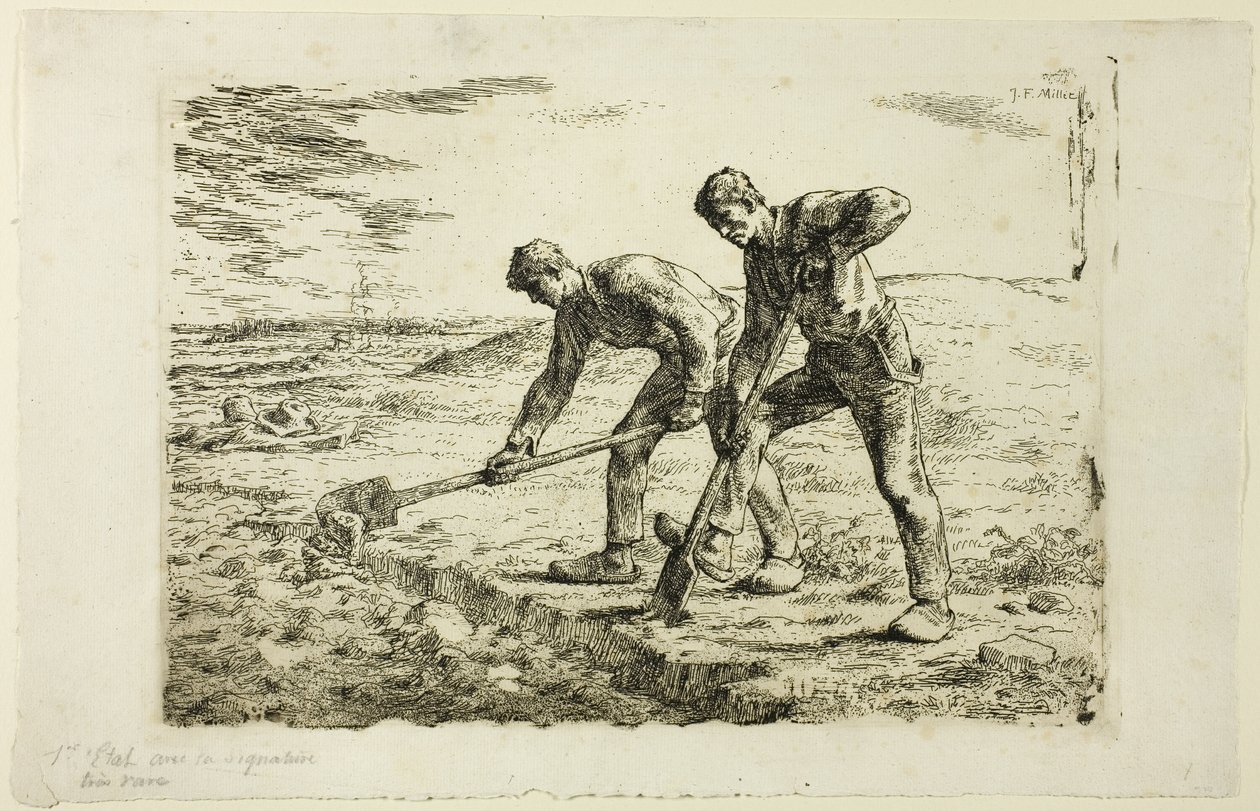 iki adam kazma by Jean Francois Millet