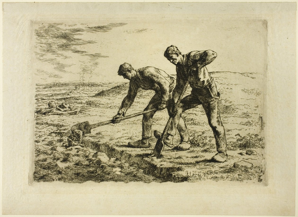 iki adam kazma by Jean Francois Millet