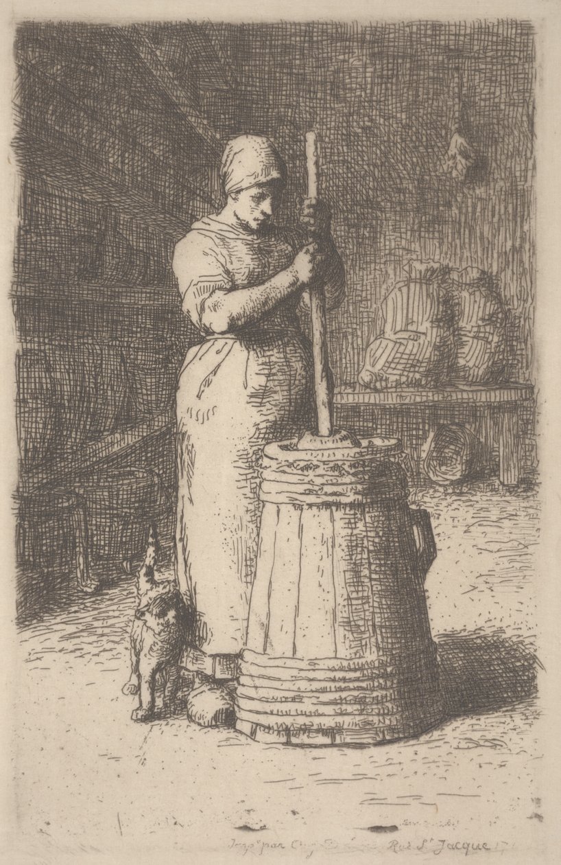 Kadın Çalkalama Yağı, c.1855-56 (gravür) by Jean Francois Millet