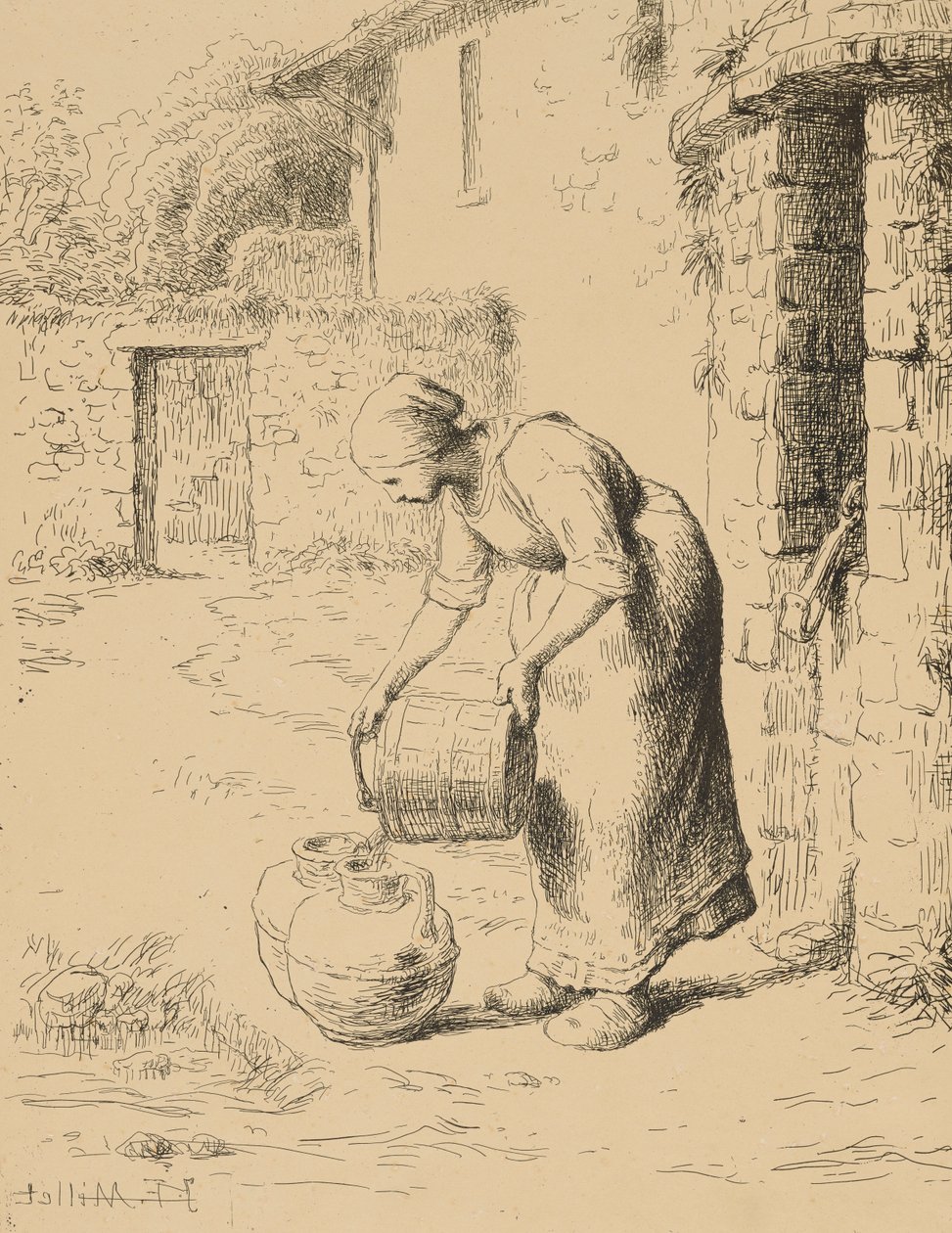 Kovayı Boşaltan Kadın, 1862 (klişe verre) by Jean Francois Millet