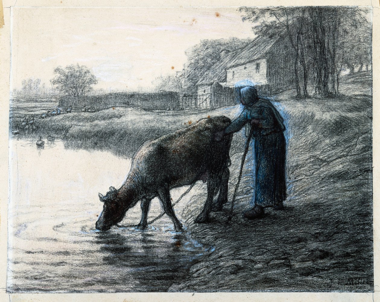 İnekini Suya Götüren Kadın by Jean Francois Millet