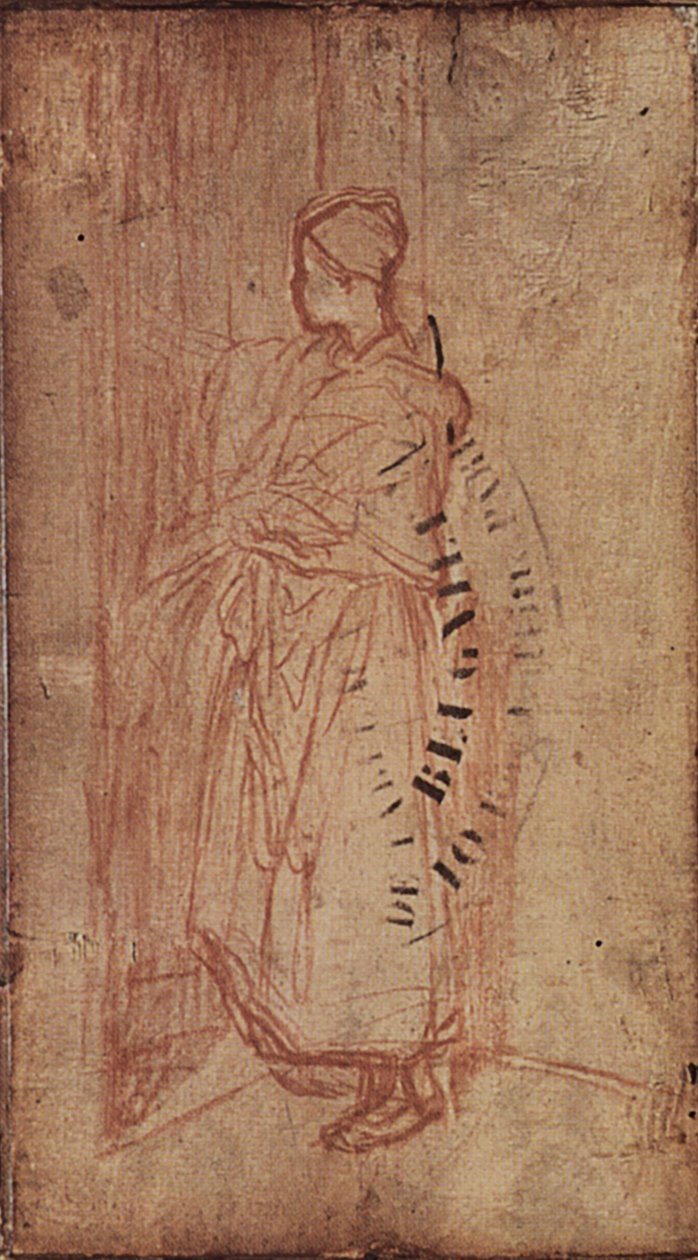 Raftan çarşaf alan genç kadın, 1850-52 dolayları by Jean Francois Millet