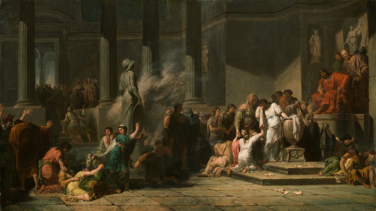 Atinalı Kızlar Aralarından Hangi Yedi Kişinin Minotor'a Kurban Edilmek Üzere Girit'e Gönderileceğini Kura Çekiyor (tuval üzerine yağlıboya) by Jean François Pierre Peyron