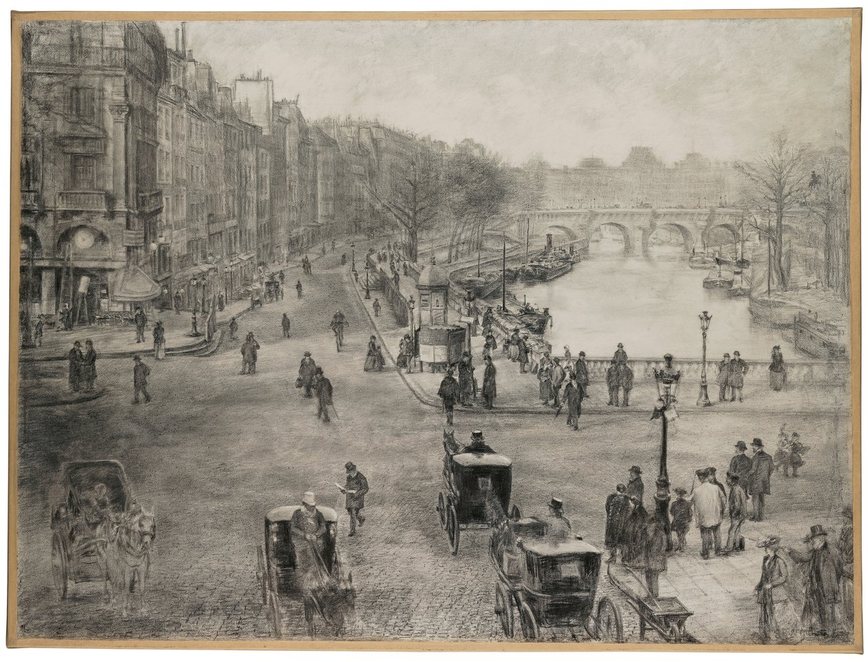 Paris, Place de Saint Michel, Quai des Grands Augustins ve ön planda Pont Saint Michel ve arka planda Pont Neuf ve Louvre ile, 1900 dolayları by Jean Francois Raffaelli