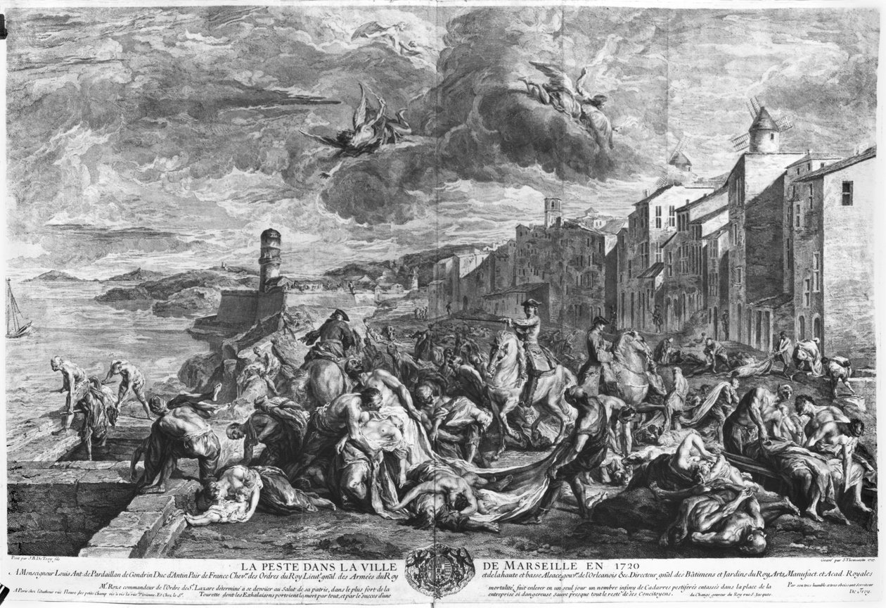Simon Thomassin (1655-1733) tarafından oyulmuş 1720 vebası Marsilya, 1727 (gravür) (s/b fotoğraf) by Jean Francois de (after) Troy
