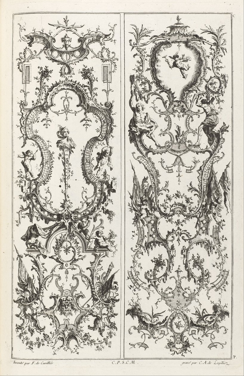 Grotesk Tasarımlı İki Panel by Jean François Cuvilliés