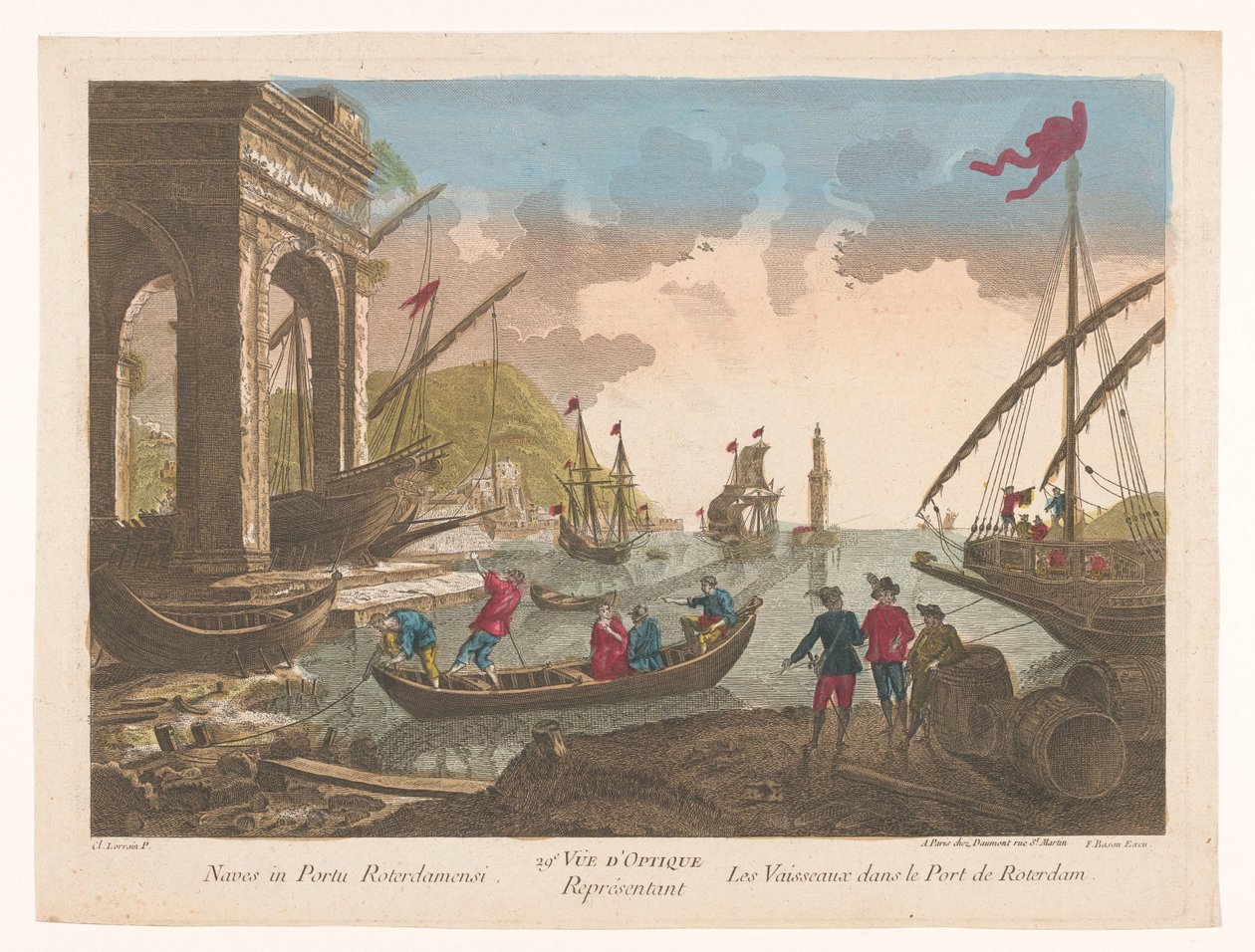 Rotterdam limanındaki tekne ve gemilerin görünümü 29. Vüe d'optique représentant les vaisseaux dans le port de Rotterdam (nesne üzerindeki başlık) by Jean François Daumont