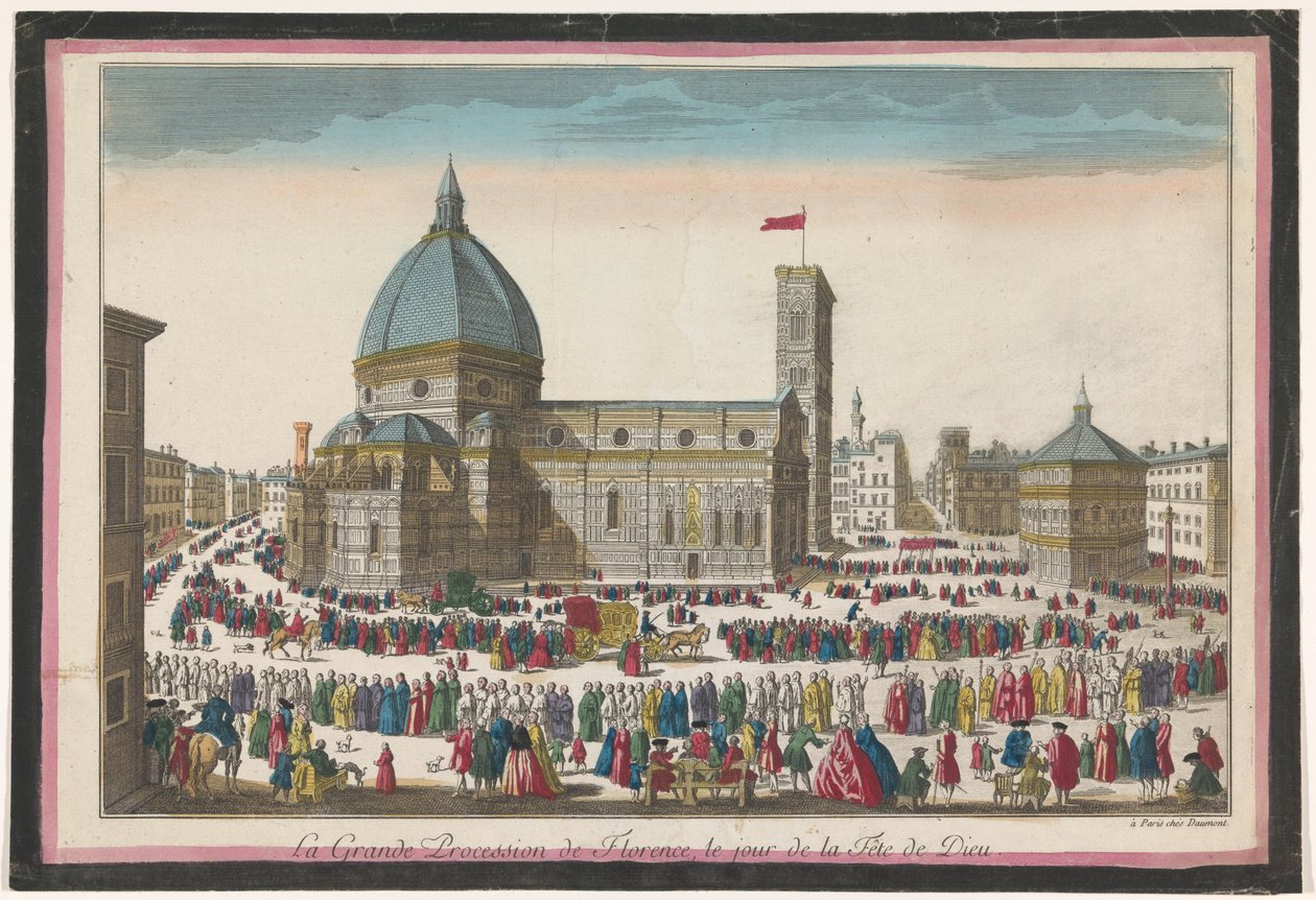 Corpus Christi La grande alayı de Floransa, le jour de la fête de Dieu (nesne üzerinde başlık) üzerinde bir alayı ile Floransa'daki Duomo'nun görünümü by Jean François Daumont