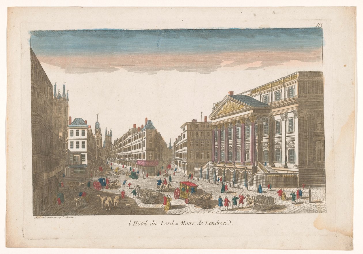 Londra'daki Mansion House'un görünümü l´Hôtel du Lord = Maire de Londre (nesne üzerindeki başlık) by Jean François Daumont