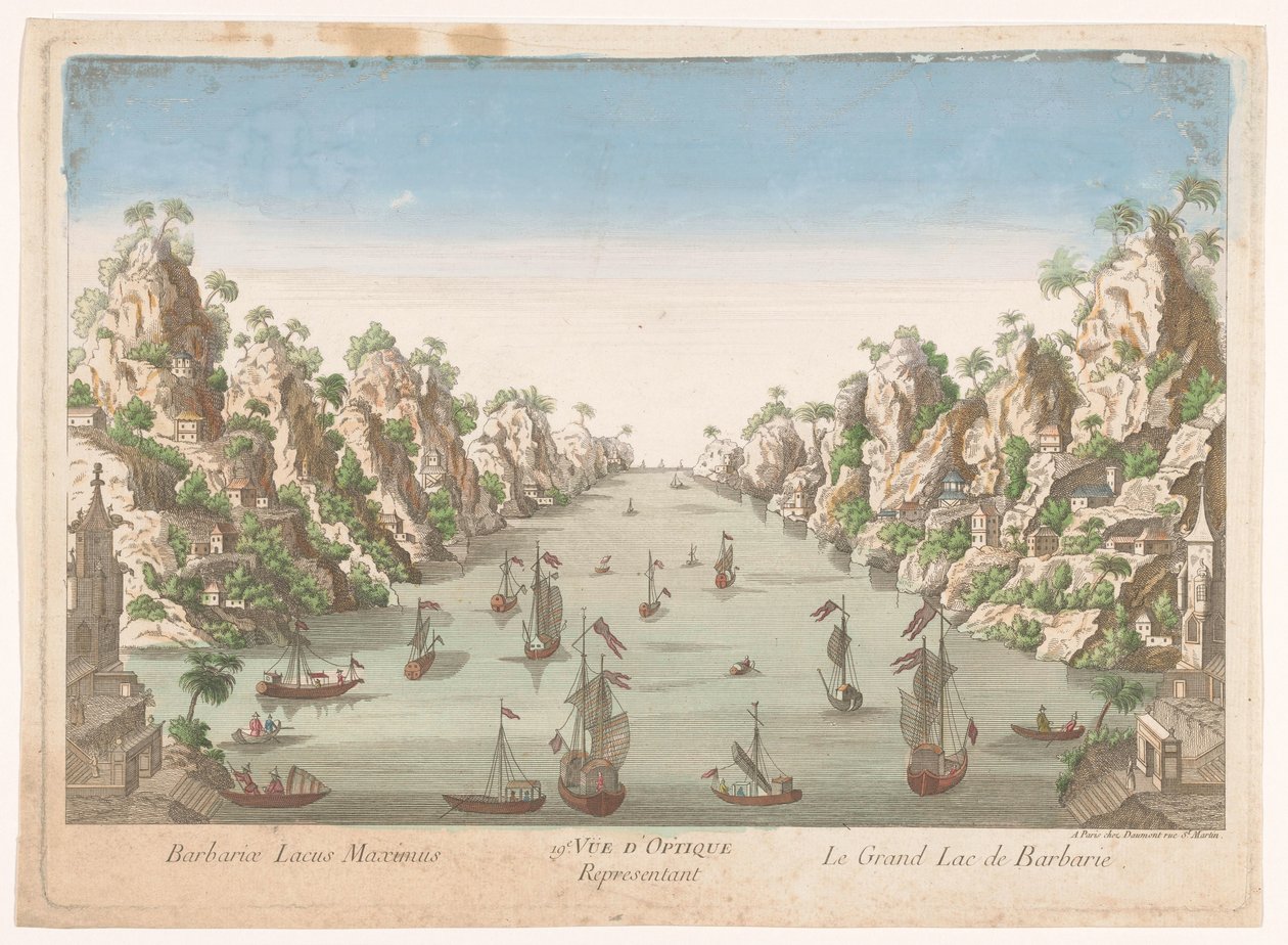 19. Hanoi'deki büyük gölün manzarası. Vüe d'optique temsilcisi le grand Lac de Barbarie (nesnedeki başlık) by Jean François Daumont
