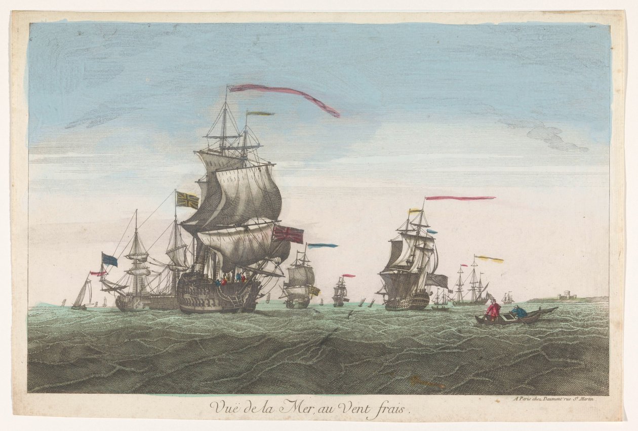 Rüzgarda gemiler ve tekneler ile deniz manzarası Vuë de la mer au vent frais (nesnedeki başlık) by Jean François Daumont