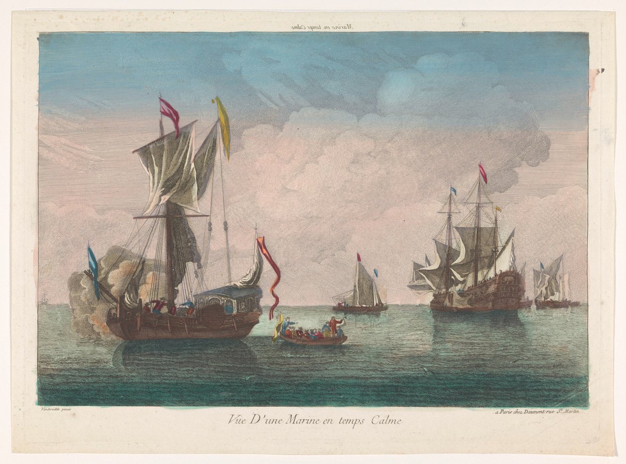 Sakin bir denizde gemiler ve tekneler ile deniz manzarası Marine en temps sakin (nesnedeki başlık) by Jean François Daumont