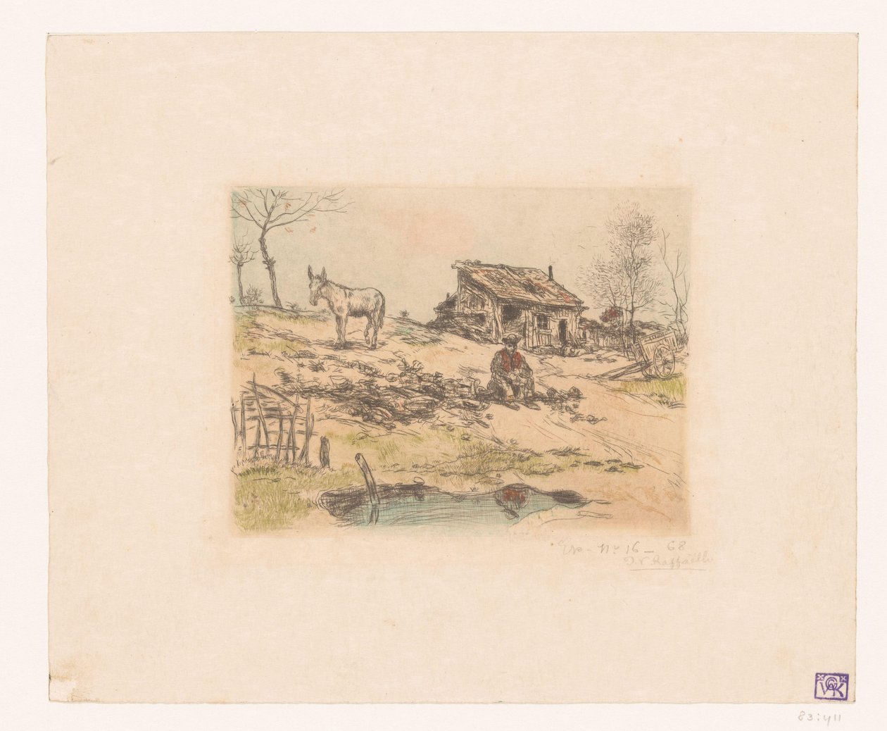 Kulübede adam ve eşek ile manzara La cabane du şifonyer by Jean François Raffaëlli (signed by artist)