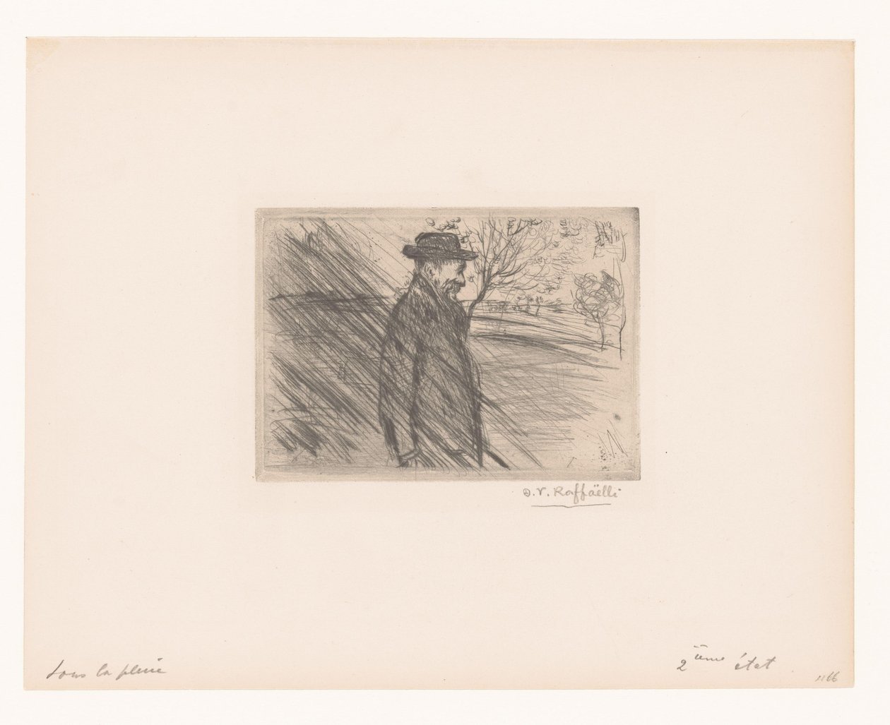 yağmurda şapkalı adam sous la pluie by Jean François Raffaëlli (signed by artist)