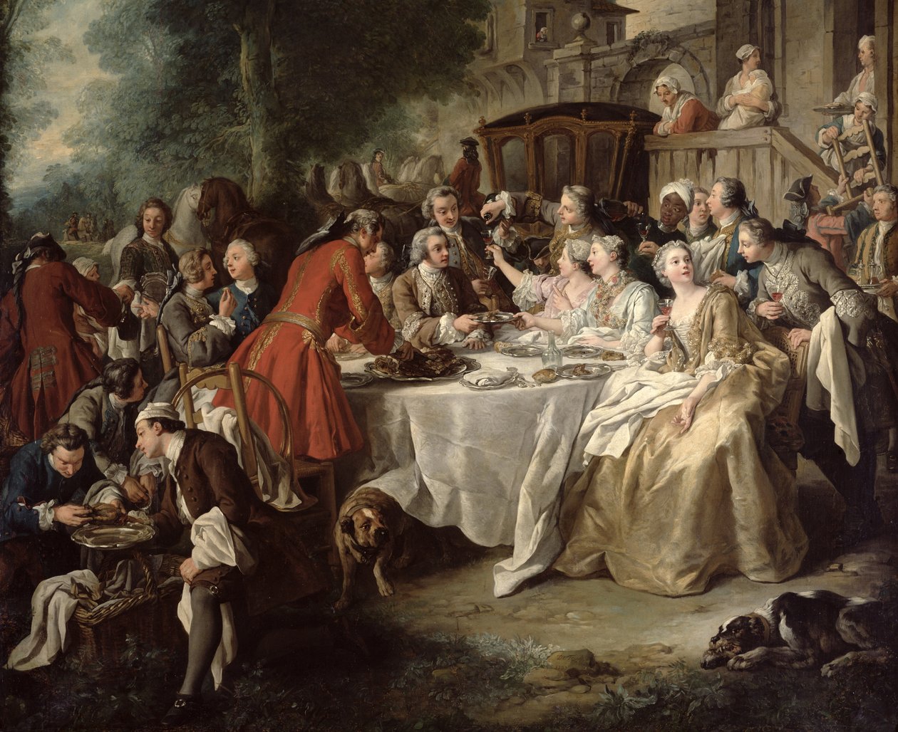 Av Öğle Yemeği, yemek yiyenlerin detayı, 1737 by Jean François de Troy