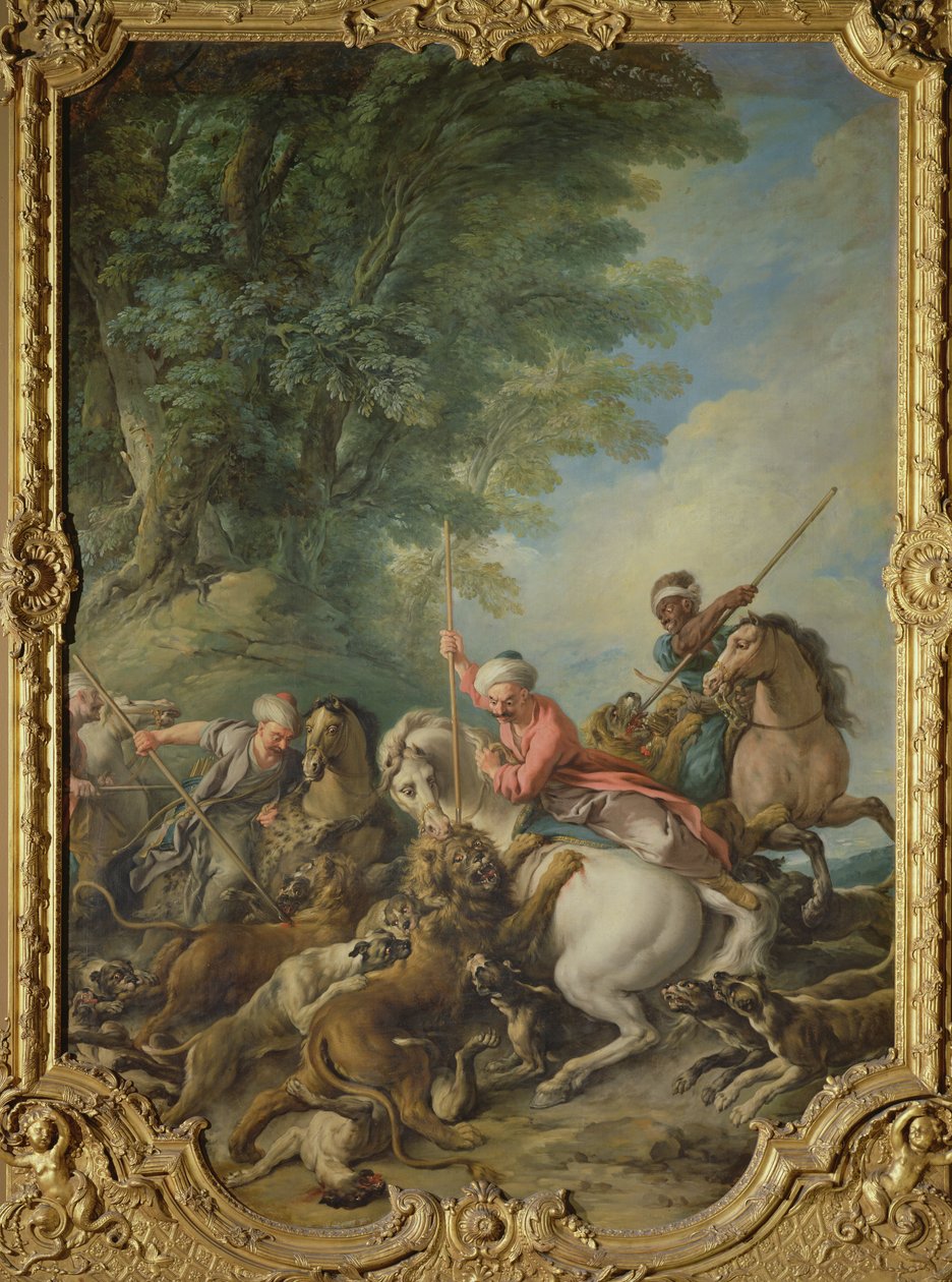 Türkler Av Aslanları (tuval üzerine yağlı boya) by Jean François de Troy