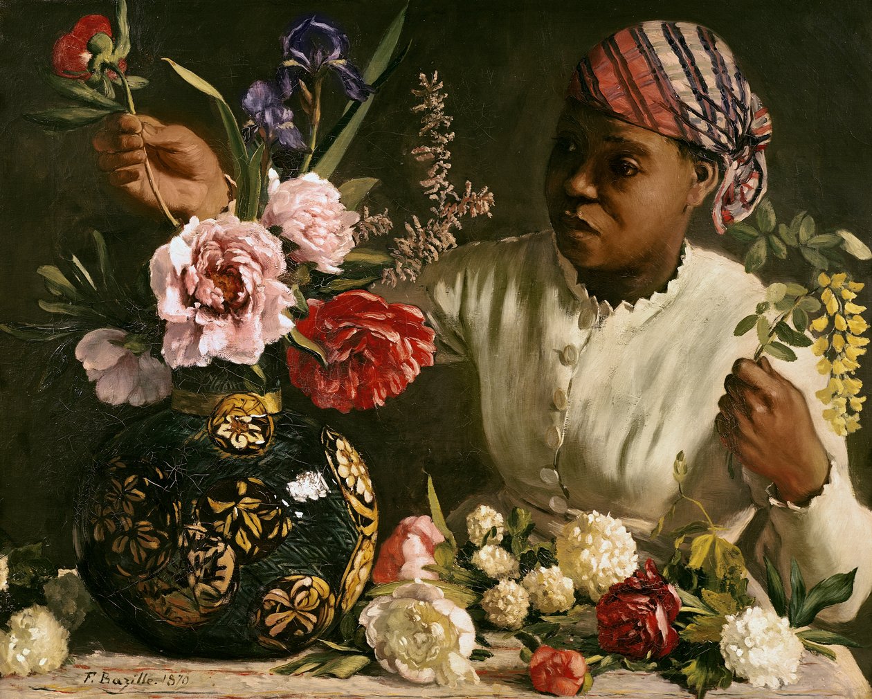 Şakayıklı siyah kadın, 1870 by Jean Frederic Bazille
