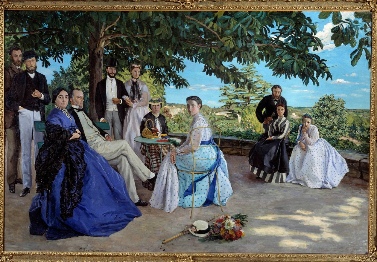 Aile toplantısı: bir bahçede toplanmış bir Fransız burjuvazi ailesinin portresi. Soldan sağa: Jean Frederic Bazille, amcası Mösyö des Hours, annesi ve babası, kuzeni Pauline ve kocası Mösyö Teulon, teyzesi Madame des Hours ve by Jean Frederic Bazille
