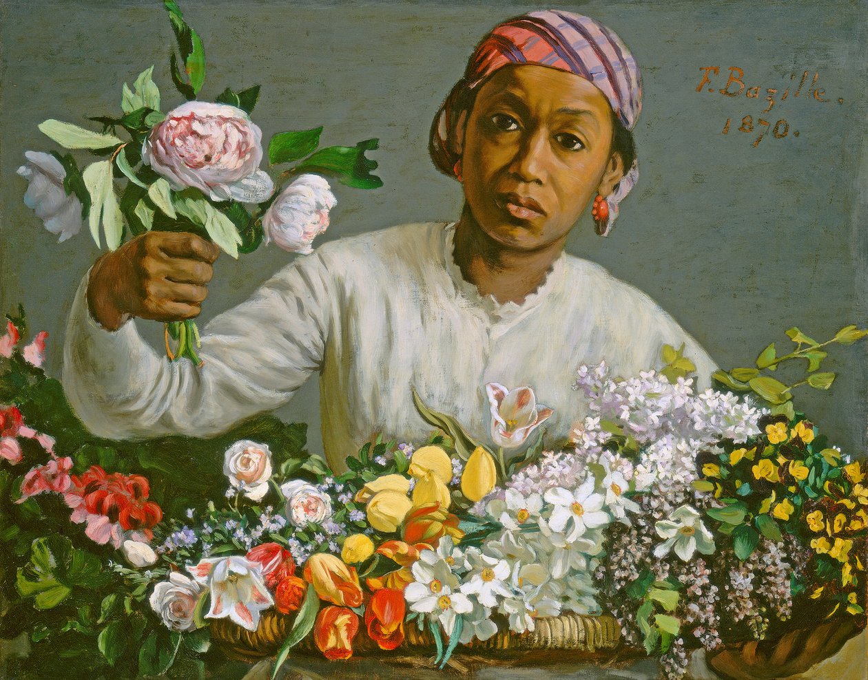 Şakayıklı Genç Kadın, 1870 by Jean Frederic Bazille
