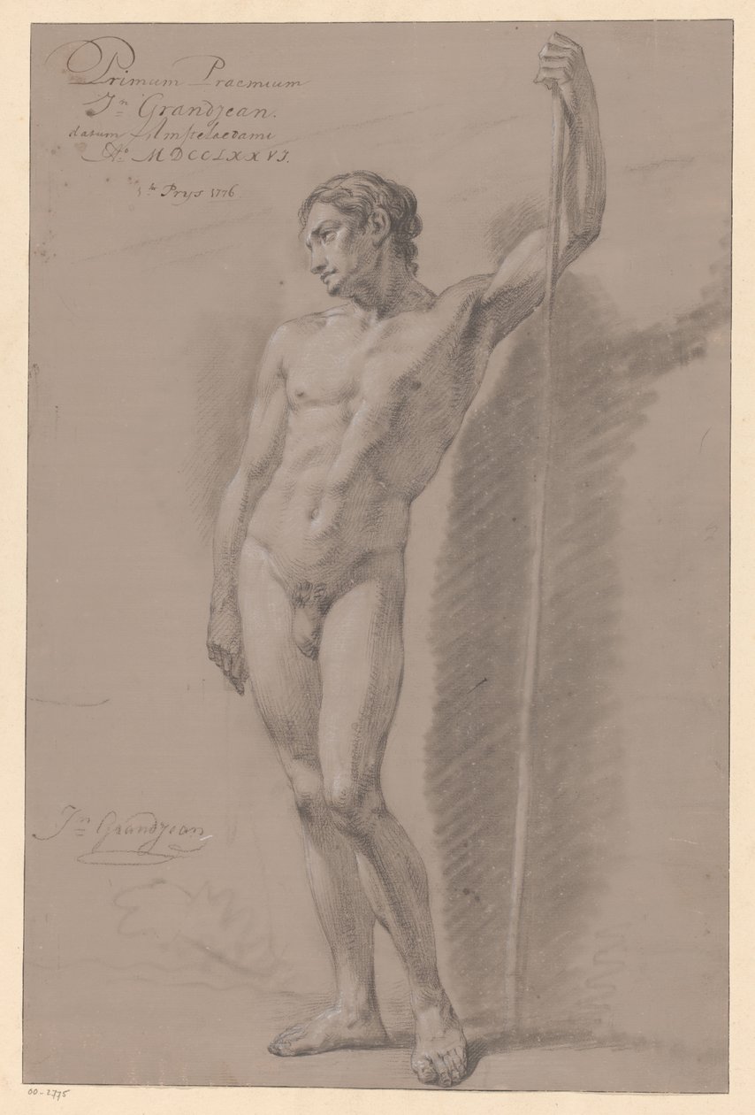 Önden bakıldığında çıplak erkek ayakta (1.lik ödülü 1776) by Jean Grandjean