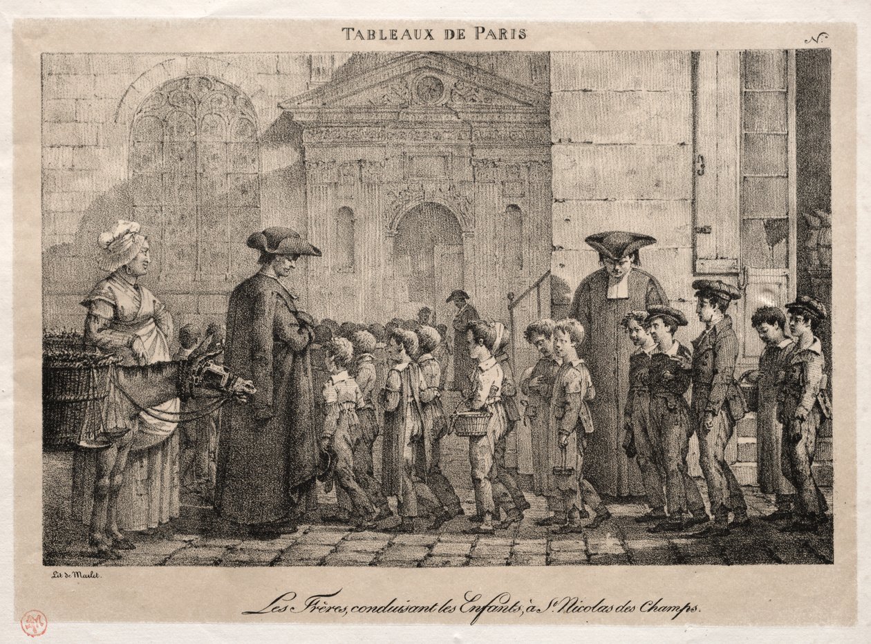 Paris Manzaraları: Çocukları Tarlaların Aziz Nikolaos'una Yürüten Kardeşler by Jean Henri Marlet