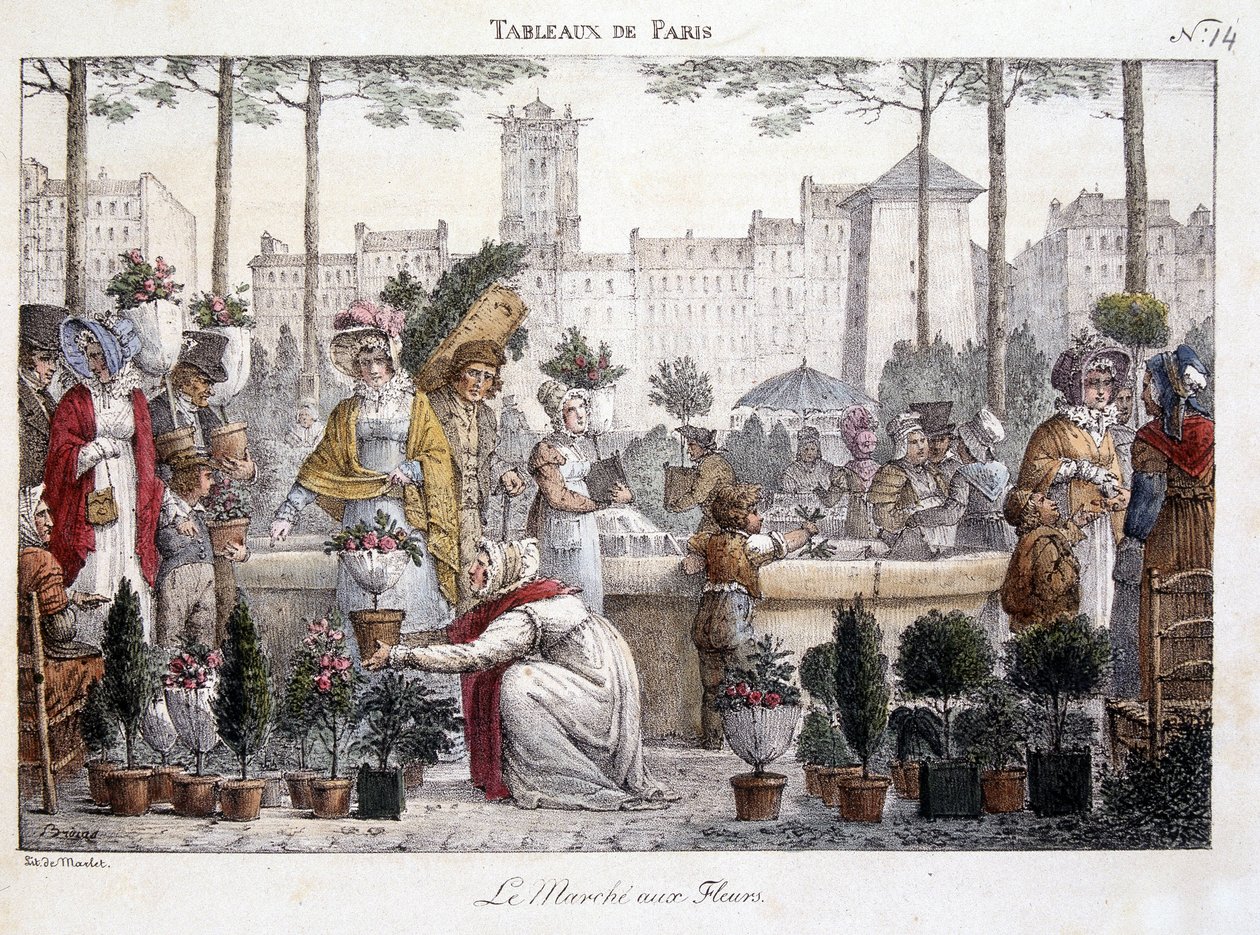 Çiçek pazarı - Brocas tarafından litografi by Jean Henri Marlet