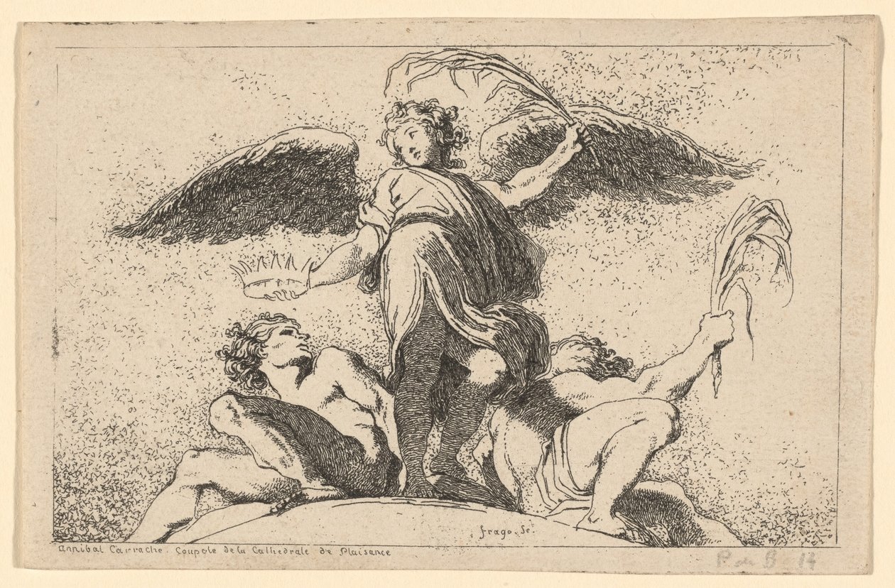 Avuç içi ve taç tutan melek by Jean Honoré Fragonard after Annibale Carracci