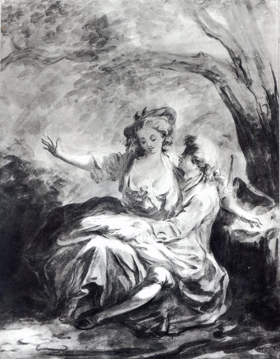 Aşk için Buluşma Yeri (kağıt üzerinde sepya) by Jean Honore Fragonard