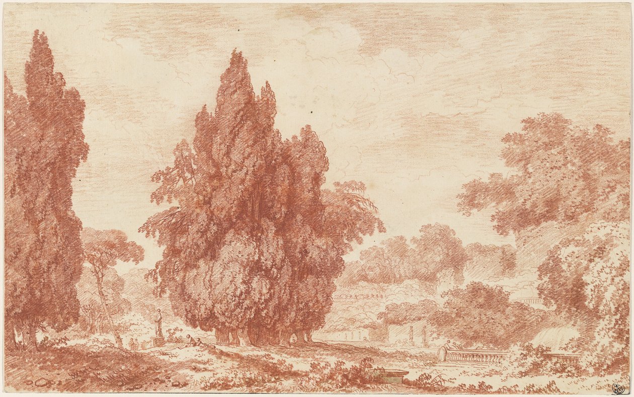Bir İtalyan Parkında Bir Selvi Durağı by Jean Honore Fragonard