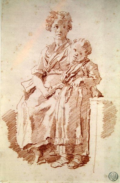 Kız kardeşiyle birlikte genç bir kız, 1774 (kağıt üzerinde kırmızı tebeşir) by Jean Honore Fragonard