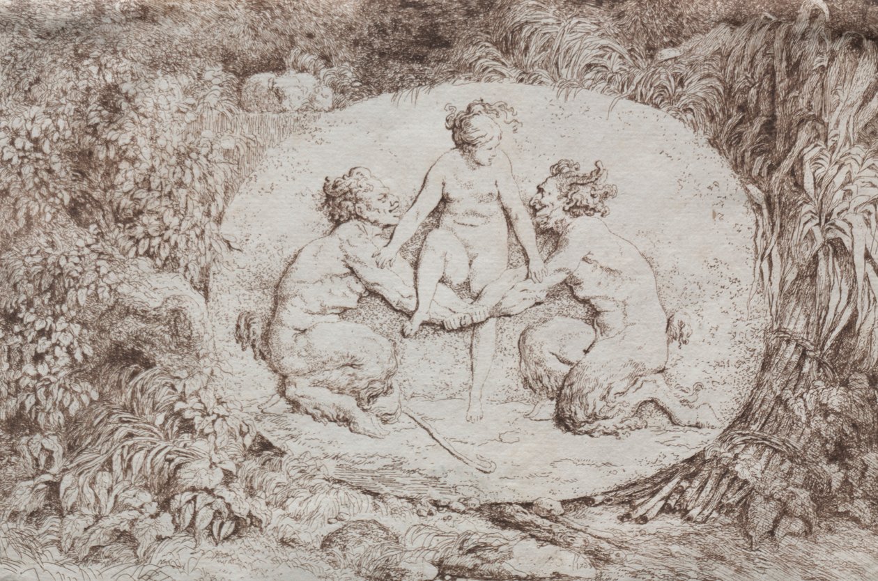 Bacchanales: İki Satyr Tarafından Desteklenen Peri, 1763. by Jean Honore Fragonard