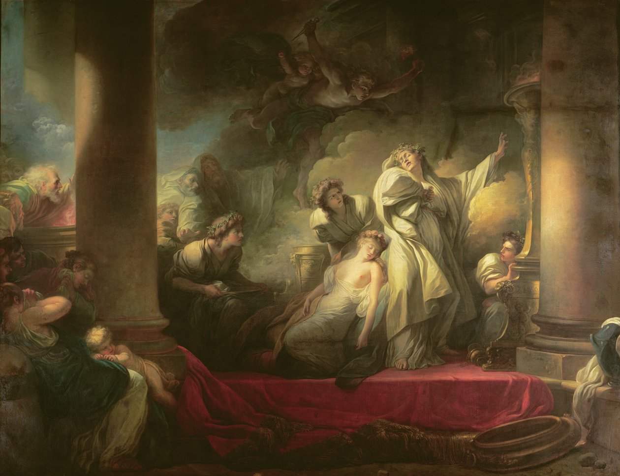 Callirhoe'yu Kurtarmak İçin Kendini Feda Eden Baş Rahip Coresus, Pausanias'ın (MS 2. yüzyıl) 1765'teki 'Yunanistan'ın Açıklaması'ndan sahne by Jean Honore Fragonard