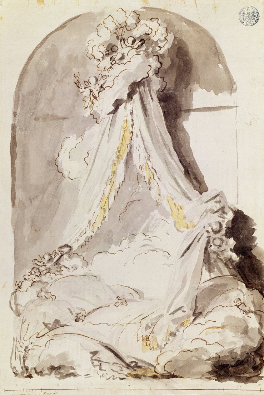 Aşıklar Yatağı (kalem-mürekkep ve kağıt üzerine yıkama) by Jean Honore Fragonard