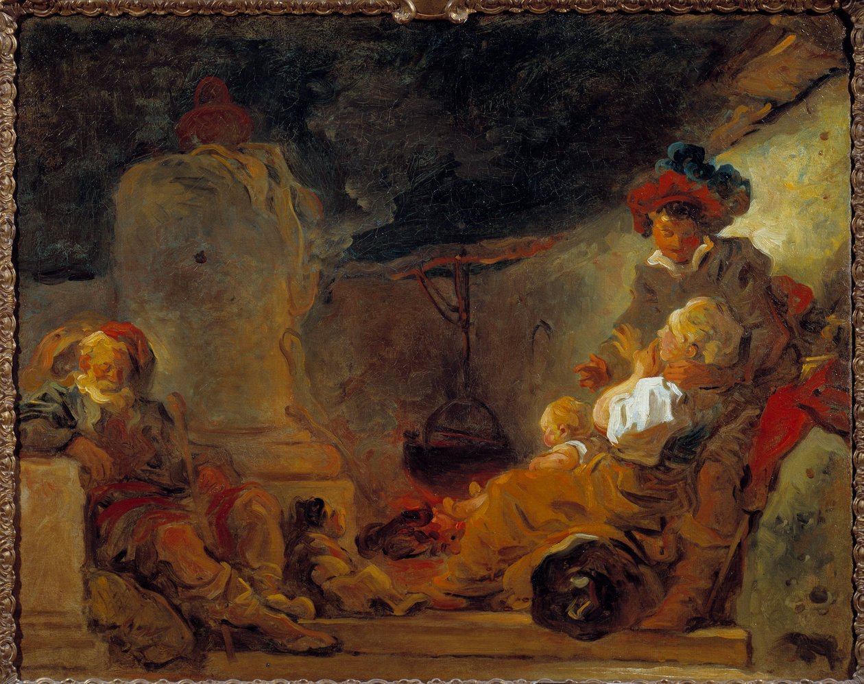 Jean Honore Fragonard (1732-1806) tarafından Dilencinin Rüyası adlı gece sahnesi, 18. yüzyıl Güneşi. 0,74x0,99 m by Jean Honore Fragonard