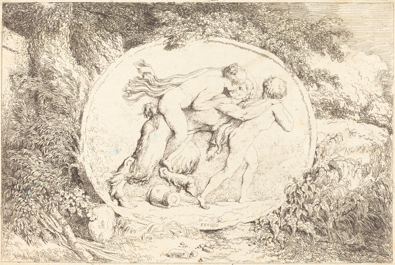 Perisi bir Satyr ata biner (Genç kız bir satir ata biner) by Jean Honore Fragonard