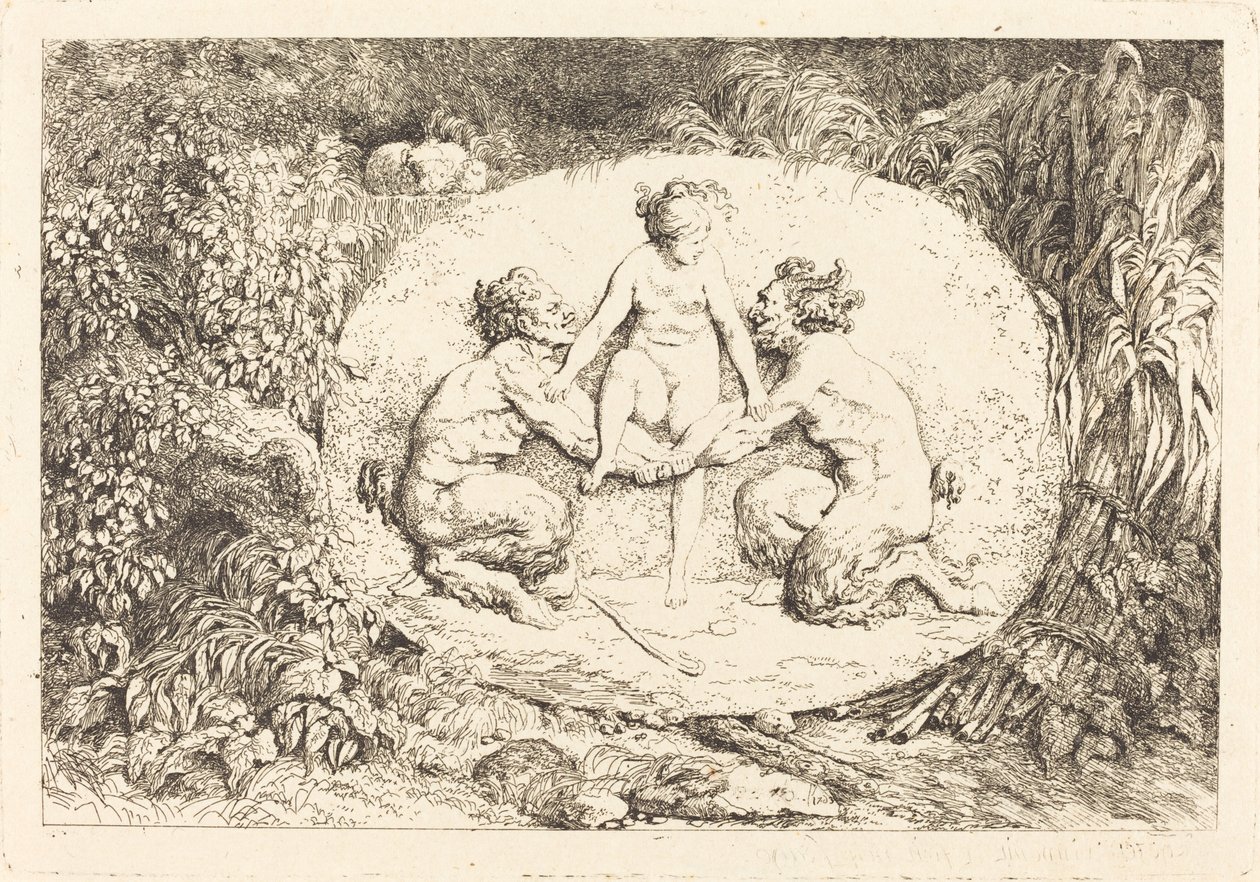 İki Satir Tarafından Desteklenen Peri by Jean Honore Fragonard