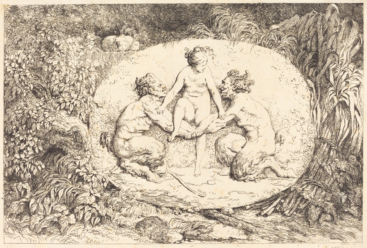 İki Satir Tarafından Desteklenen Peri by Jean Honore Fragonard