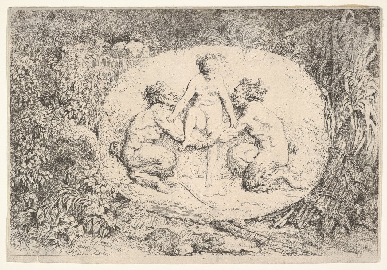 İki Satyr Tarafından Desteklenen Peri, 1763. by Jean Honore Fragonard