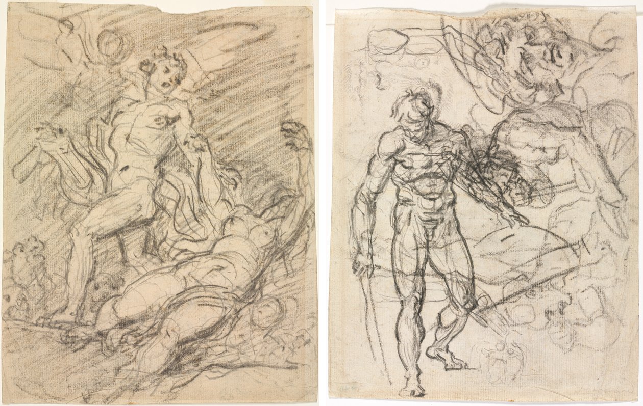 Orpheus ve Eurydice (rekto); Figür Çalışmaları (tersi) by Jean Honore Fragonard