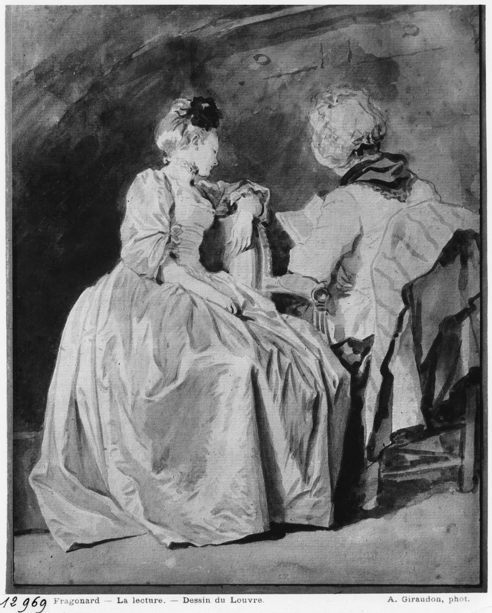 Okuma (siyah kalem ve bistre ve kağıt üzerinde yıkama) by Jean Honore Fragonard