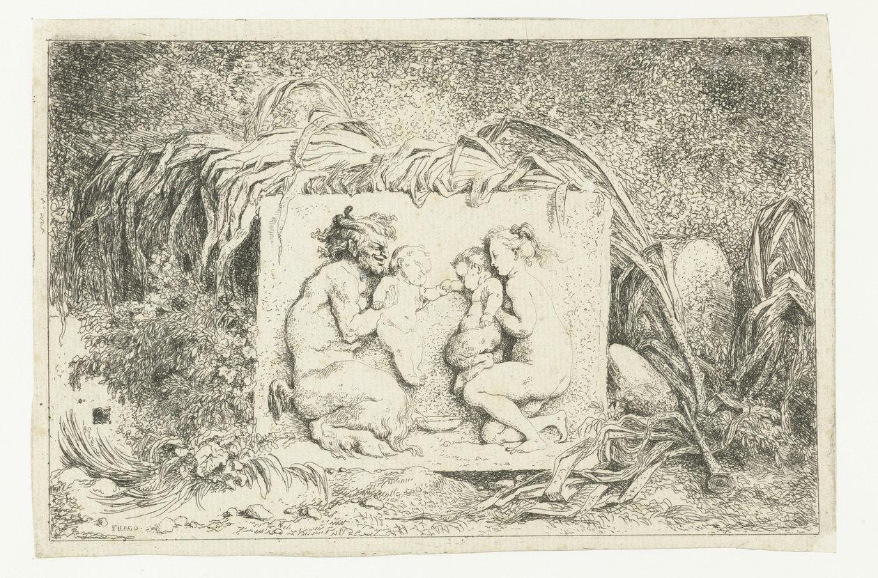 İki çocuklu satir ve perisi Bacchanles (dizi adı) Periler ve Satirler (dizi başlığı) by Jean Honore Fragonard