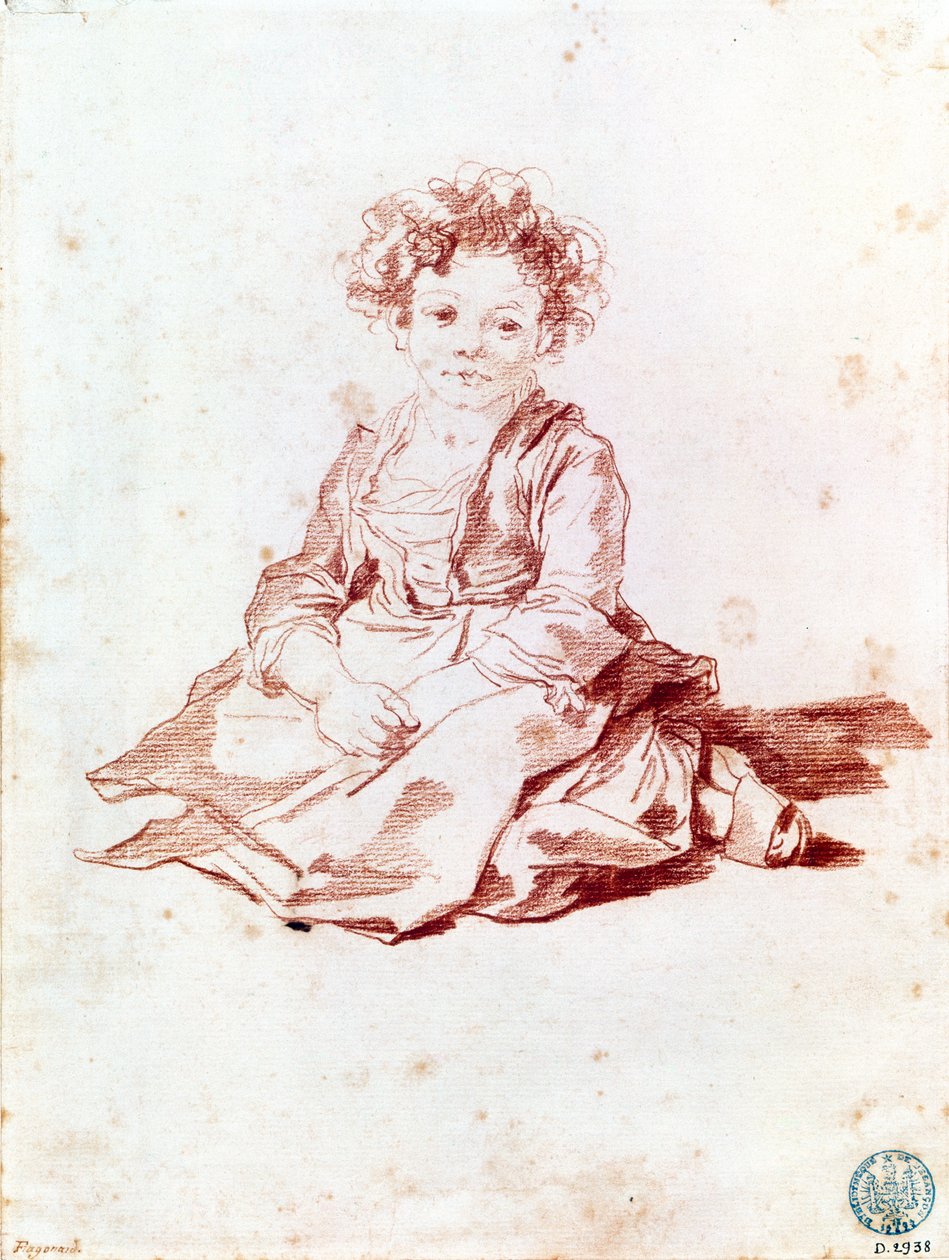 Yerde oturan küçük kız (kağıt üzerinde kırmızı tebeşir) by Jean Honore Fragonard