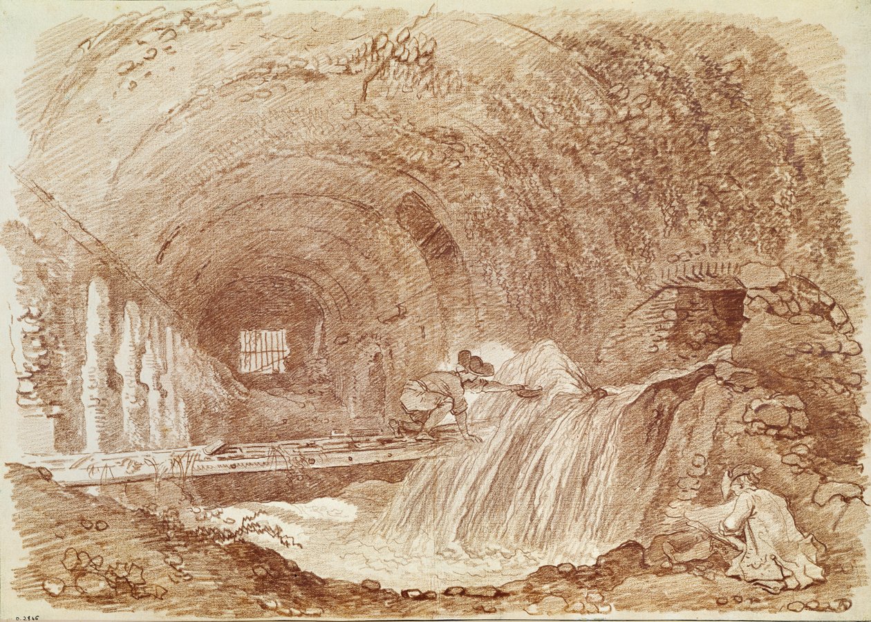 Stables of Maecenas at Tivoli (red chalk on paper) by Jean Honore Fragonard