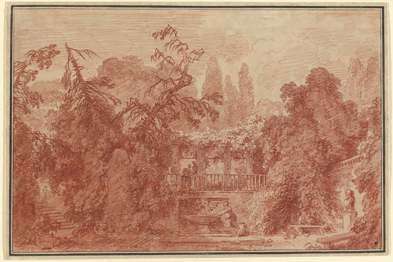 Bir İtalyan Villasının Teras ve Bahçesi by Jean Honore Fragonard
