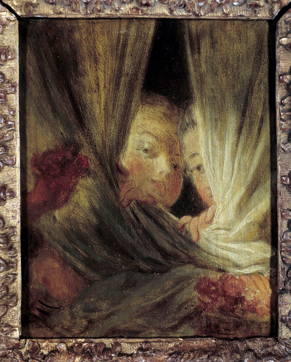 Perde arkasında casusluk yapan meraklı iki küçük kız. Jean-Honore Fragonard