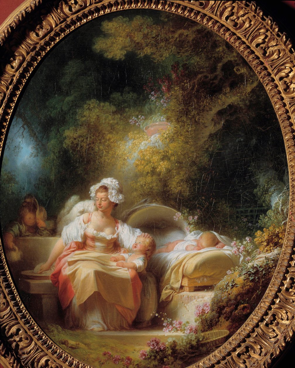 İyi anne Çocuklarıyla çevrili bir bahçede genç bir anne. Jean Honore Fragonard