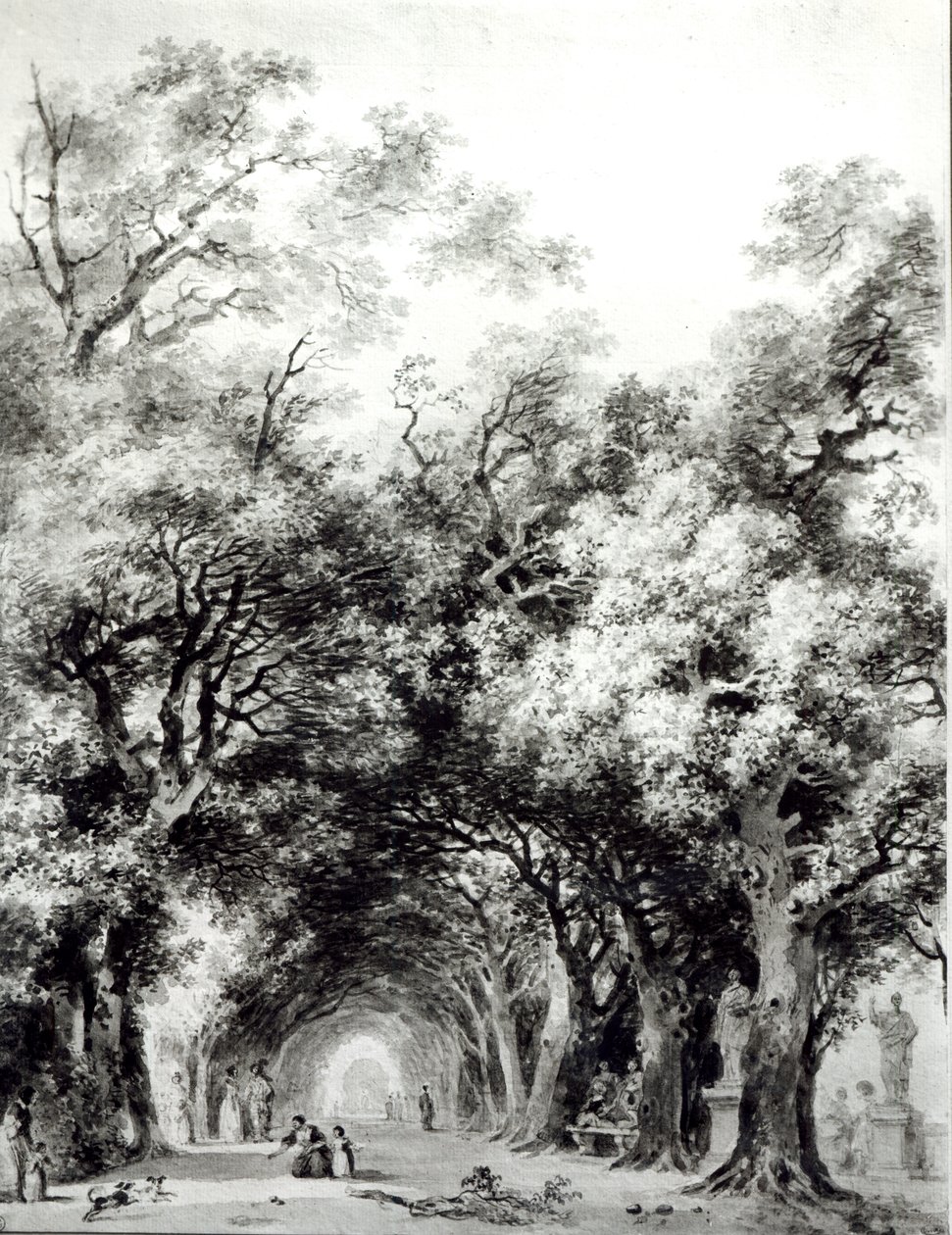 Gölgeli sokak, c.1773-74 (kağıt üzerinde sepya yıkama) by Jean Honore Fragonard
