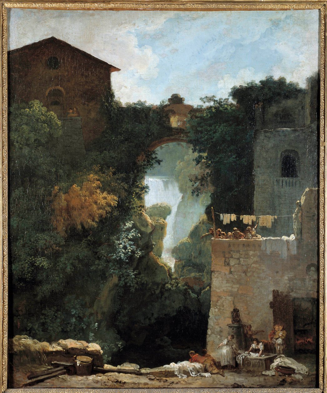 Şelaleler manzarasında Tivoli Des lavandieres şelaleleri. Jean-Honore Fragonard