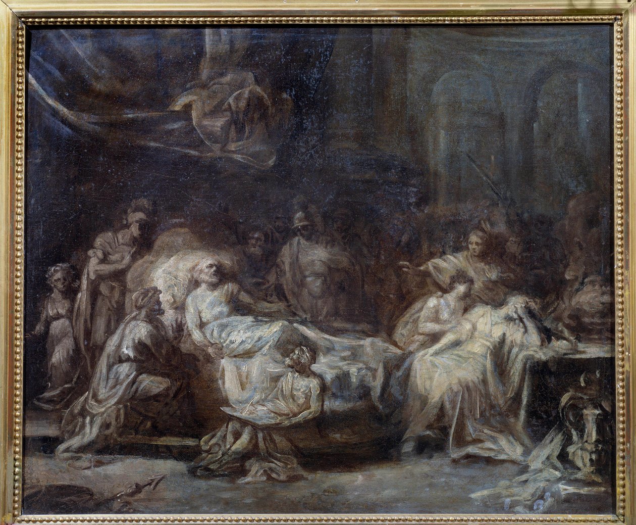 Will Ailesi, iradesini dikte eden ıstırap çeken yaşlı bir adam etrafında yeniden bir araya geldi. Jean Baptiste Fragonard (1732-1806) tarafından hazırlanan hazırlık çizimi 18. yüzyıl Reims, Musee des Beaux Arts by Jean Honore Fragonard