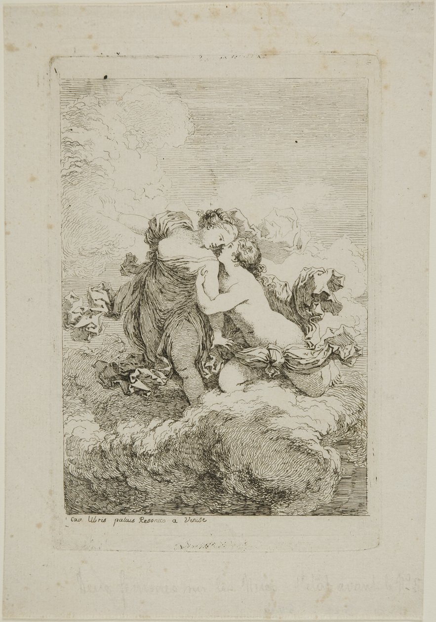 Bir Bulutun Üzerinde İki Kadın Figürü by Jean Honore Fragonard